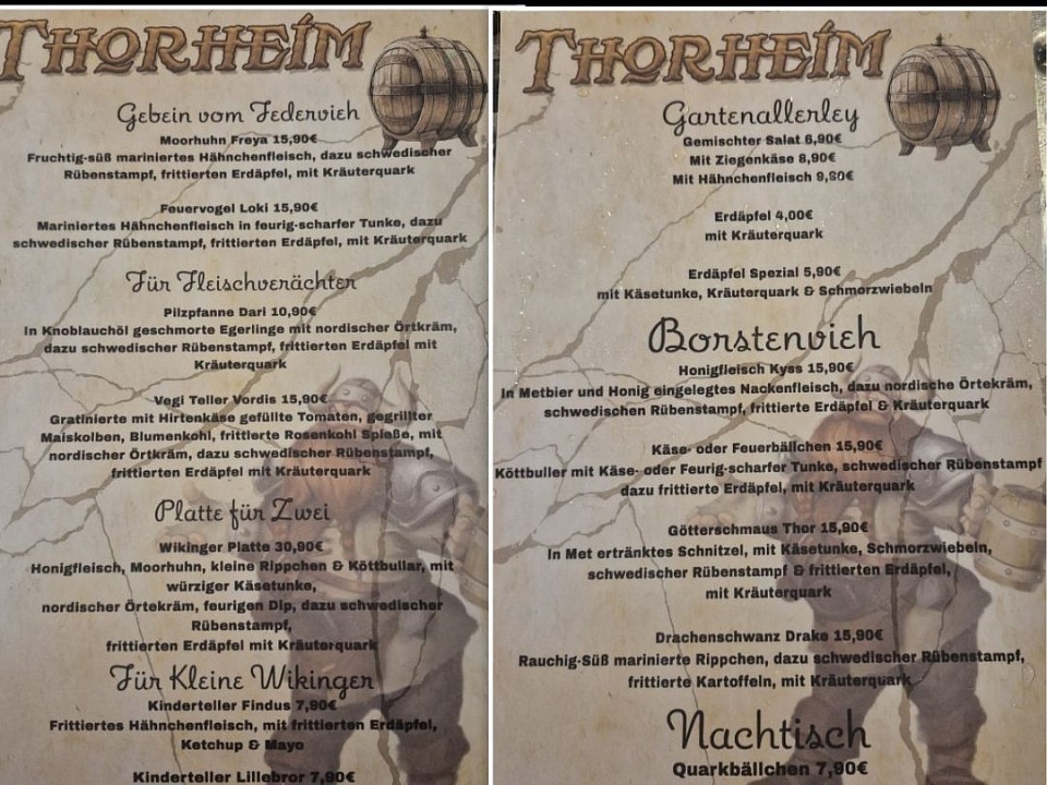 Speisekarte für Freitag und Samstags